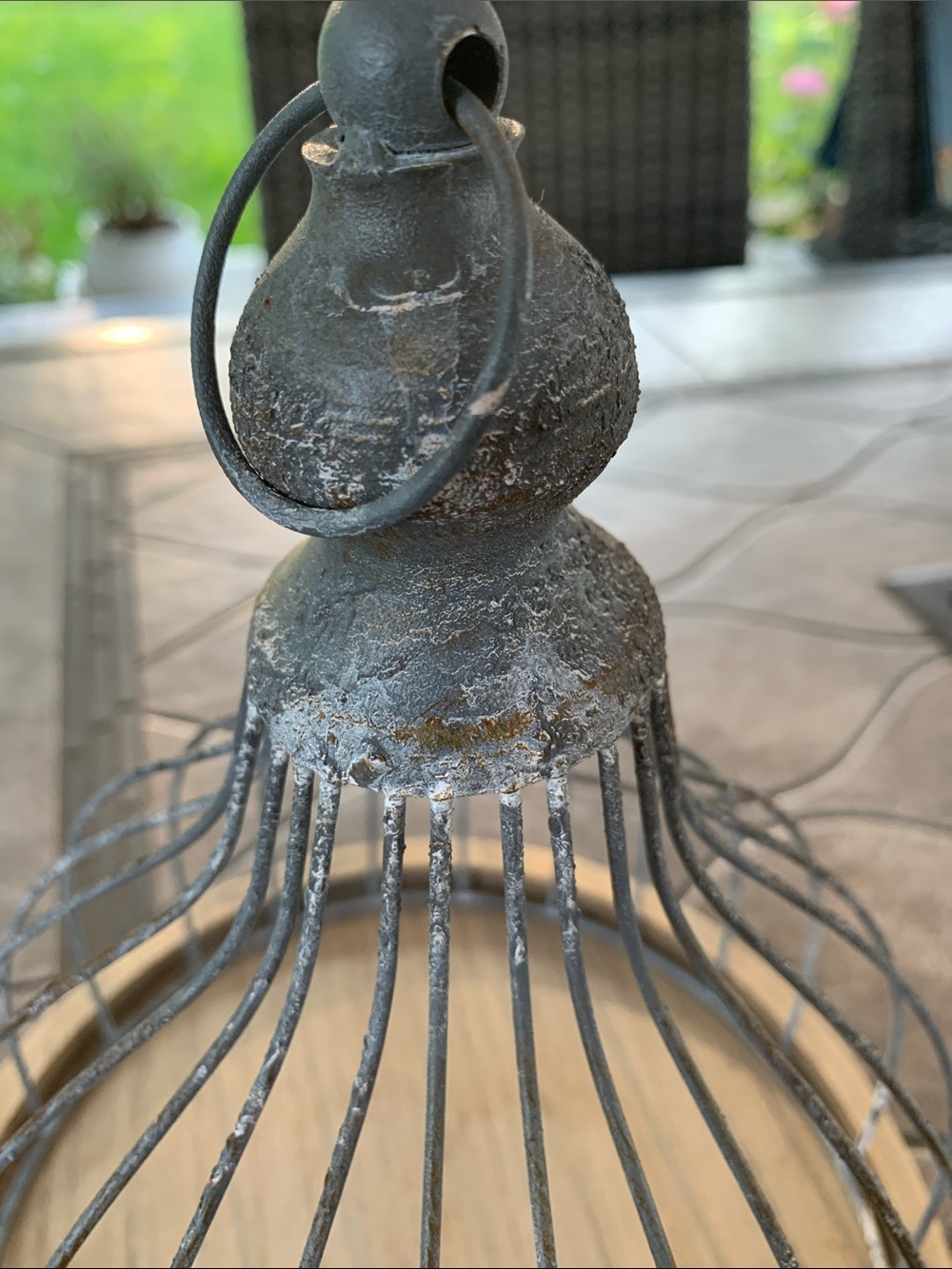 Decorative White Mosaic Bird in Rustic Metal Cage - Picture 6 of 7